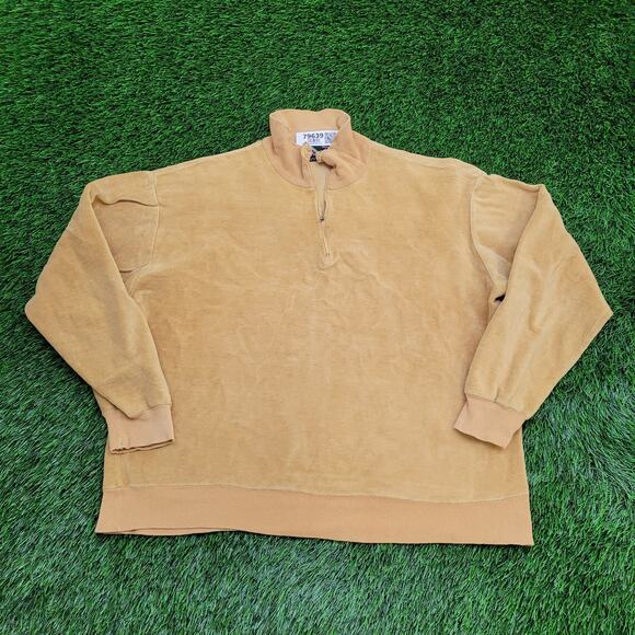 Vintage 80s MOD Velour 1/4 Zip Sweater Womens XL 23x23 Boxy - Picture 1 of 10